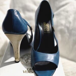 Versace Navy Peep-Toe Heels